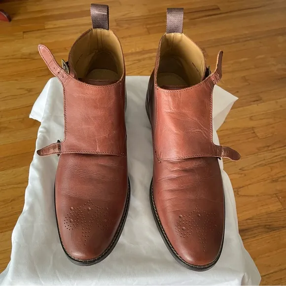 Cole Haan Cambridge Monk Leather Perforated Double Strap Boots Brown Size 11M