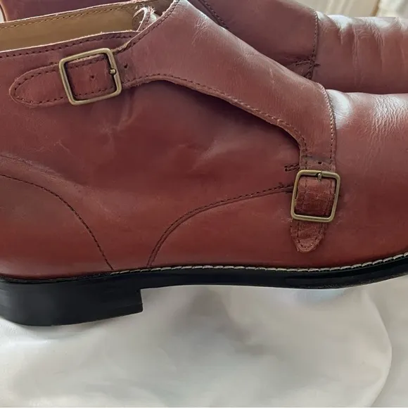 Cole Haan Cambridge Monk Leather Perforated Double Strap Boots Brown Size 11M