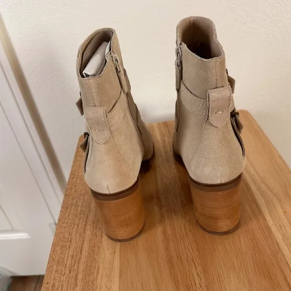 Cole Haan Foster Tan Suede Ankle Boots Double Buckle Block Heel Size 11