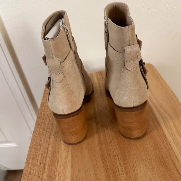 Cole Haan Foster Tan Suede Ankle Boots Double Buckle Block Heel Size 11