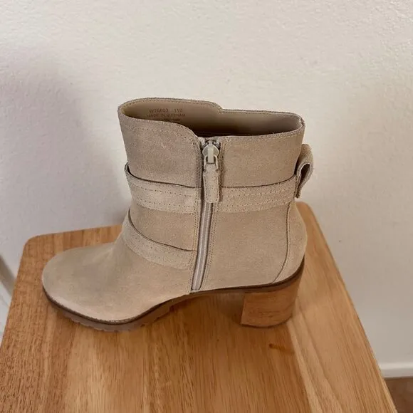 Cole Haan Foster Tan Suede Ankle Boots Double Buckle Block Heel Size 11