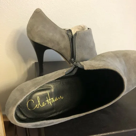 Cole Haan Gray Ankle Boots Suede Minimalist Design