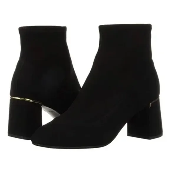 Cole Haan Laree Black Suede Ankle Booties Almond Toe Block Heel Leather Boot 9.5