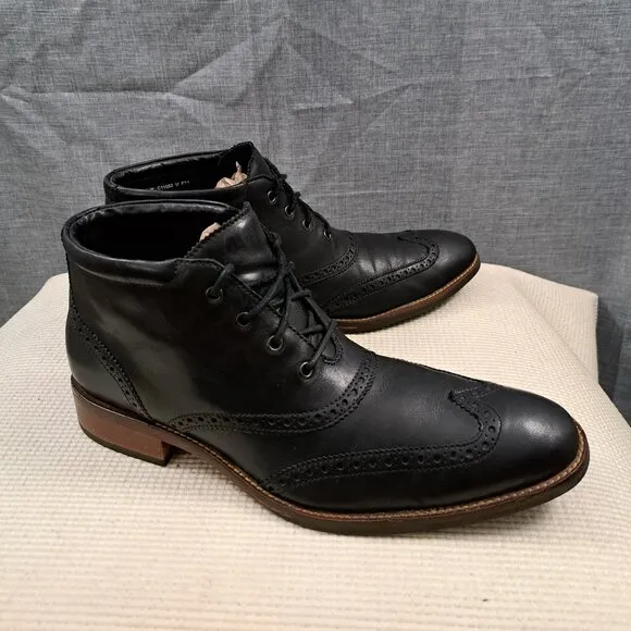 Cole Haan Liam Chukka II Semi Wing Tip C11052 Men's Black Leather Boots Sz 10.5