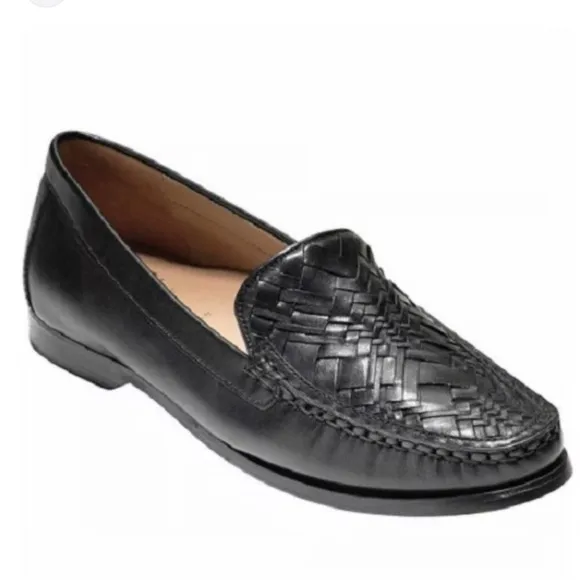 COLE HAAN Loafers Leather Pinch Weave Hand Sewn Excellent Black Size 9