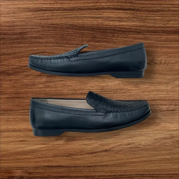 COLE HAAN Loafers Leather Pinch Weave Hand Sewn Excellent Black Size 9