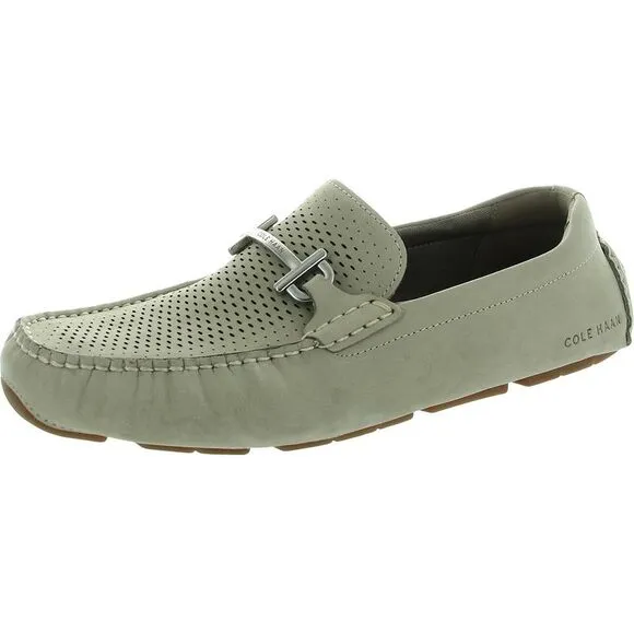 Cole Haan Mens Beige Laser Cut Leather Loafers New