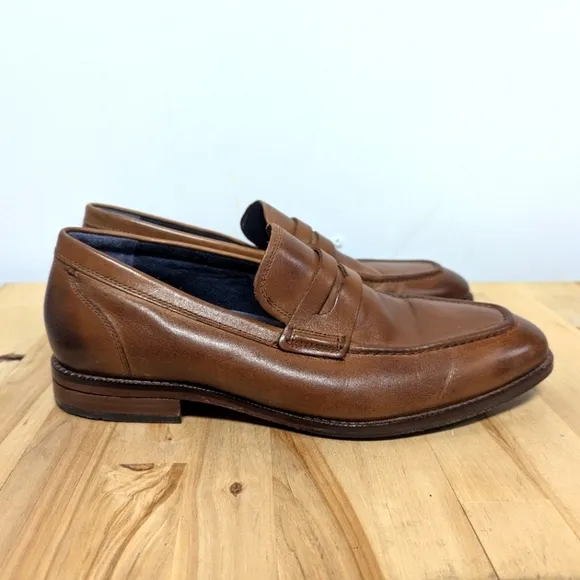 Cole Haan Men's Brown Leather Penny Loafers 7.5 Grand 360 Preppy Camel