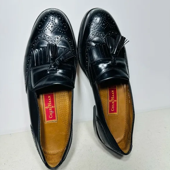COLE HAAN Shoes Men's 9 D Black Leather Dress Kiltie Tassel Loafers USA