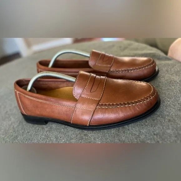 COLE HAAN Sz 10.5 Wide Douglas Cognac Brown Saddle Leather Loafers