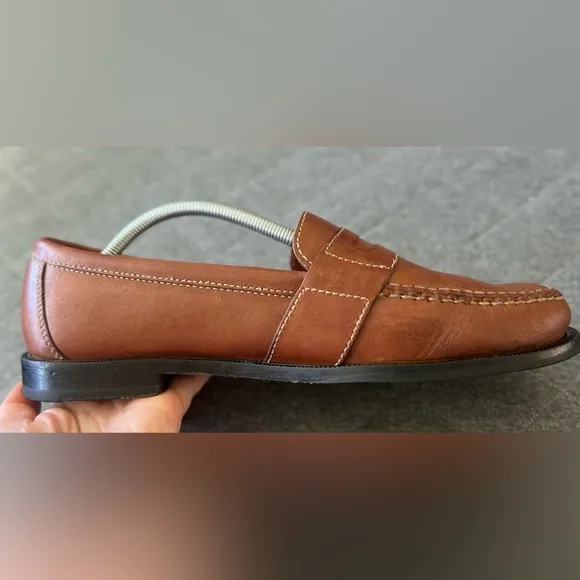 COLE HAAN Sz 10.5 Wide Douglas Cognac Brown Saddle Leather Loafers