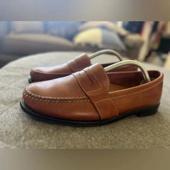 COLE HAAN Sz 10.5 Wide Douglas Cognac Brown Saddle Leather Loafers