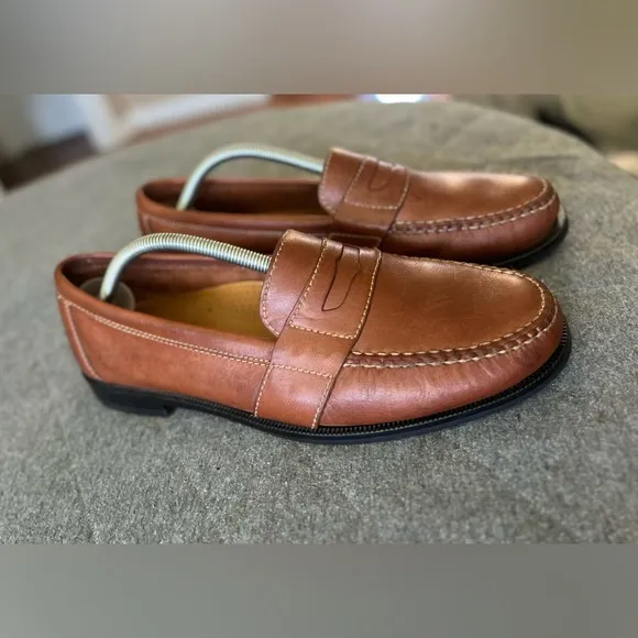 COLE HAAN Sz 10.5 Wide Douglas Cognac Brown Saddle Leather Loafers