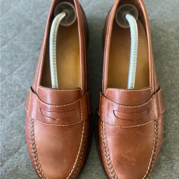 COLE HAAN Sz 10.5 Wide Douglas Cognac Brown Saddle Leather Loafers