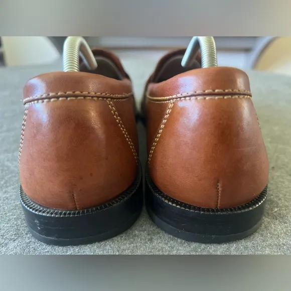 COLE HAAN Sz 10.5 Wide Douglas Cognac Brown Saddle Leather Loafers