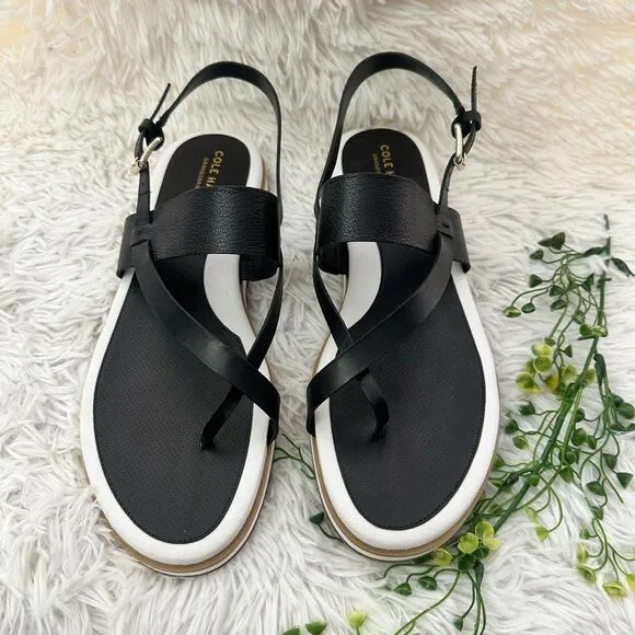 Cole Haan WomenS Mandy Slingback Sandals Flat Cushioned Black Leather sz 11B NEW