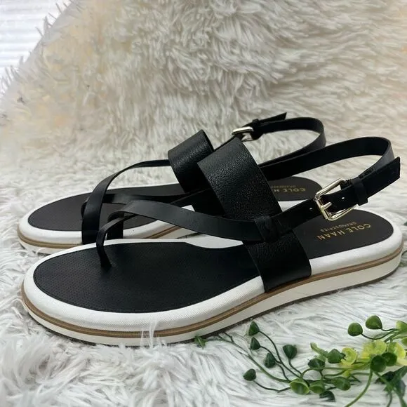 Cole Haan WomenS Mandy Slingback Sandals Flat Cushioned Black Leather sz 11B NEW