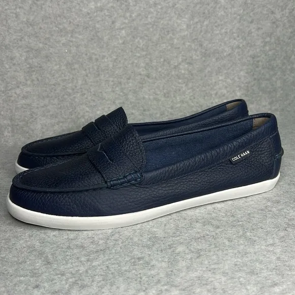 Cole Haan Womens Size 10.5 Navy Blue White Slip On Leather Loafers NWOT Casual