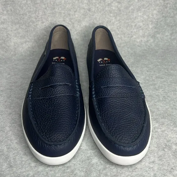 Cole Haan Womens Size 10.5 Navy Blue White Slip On Leather Loafers NWOT Casual