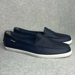 Cole Haan Womens Size 10.5 Navy Blue White Slip On Leather Loafers NWOT Casual