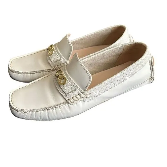 Cole Haan Shelby White Leather Loafers Moccasin CH Logo 8