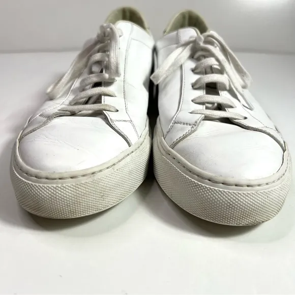 Common Projects Retro Leather Sneakers 2295 in White with Black Heel Size 42