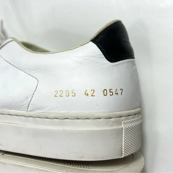 Common Projects Retro Leather Sneakers 2295 in White with Black Heel Size 42