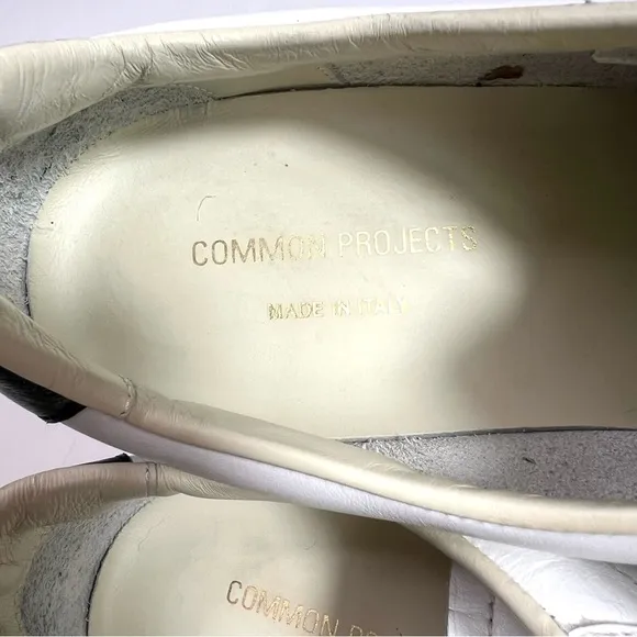 Common Projects Retro Leather Sneakers 2295 in White with Black Heel Size 42