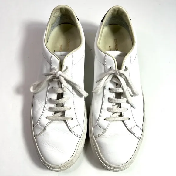 Common Projects Retro Leather Sneakers 2295 in White with Black Heel Size 42