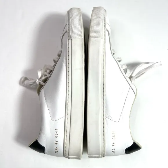 Common Projects Retro Leather Sneakers 2295 in White with Black Heel Size 42