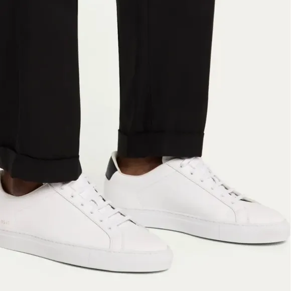 Common Projects Retro Leather Sneakers 2295 in White with Black Heel Size 42
