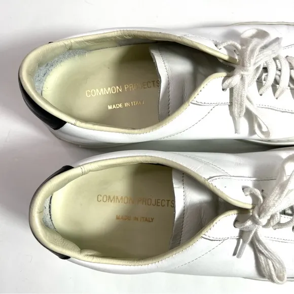 Common Projects Retro Leather Sneakers 2295 in White with Black Heel Size 42