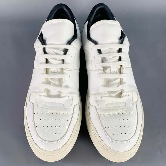 COMMON PROJECTS White Black Leather Lace-Up Low Top Sneakers