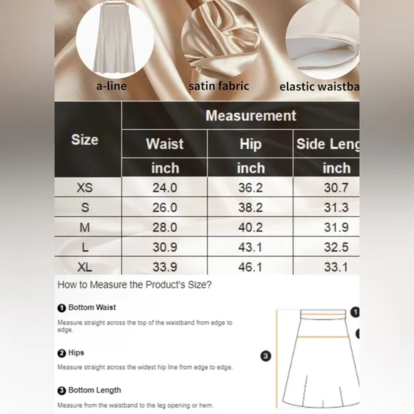 COPY - NWT Satin Skirts Casual Silk Midi Skirt High Waisted Long Skirts Zipper …