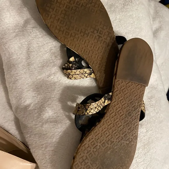 COPY - Tory Burch Metal Miller Snakeskin printed leather thong sandals w lg Met…