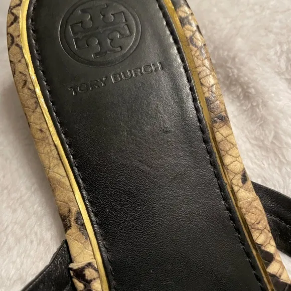 COPY - Tory Burch Metal Miller Snakeskin printed leather thong sandals w lg Met…