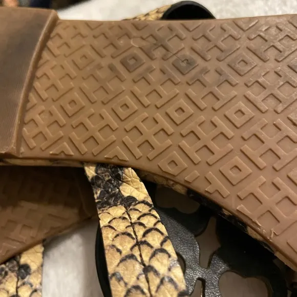COPY - Tory Burch Metal Miller Snakeskin printed leather thong sandals w lg Met…