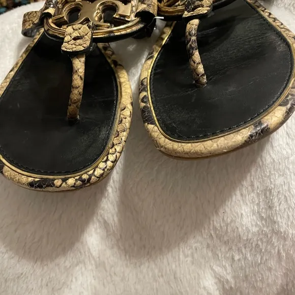 COPY - Tory Burch Metal Miller Snakeskin printed leather thong sandals w lg Met…