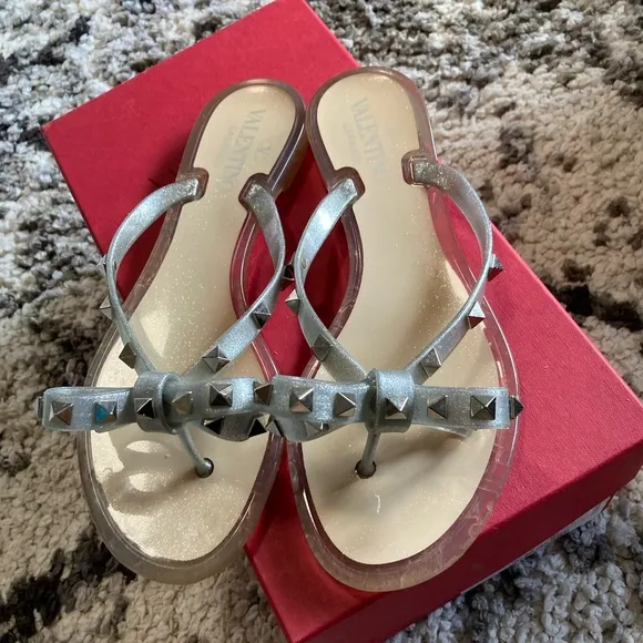 COPY - Valentino rock stud jelly flat sandals in silver