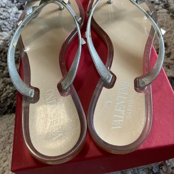 COPY - Valentino rock stud jelly flat sandals in silver