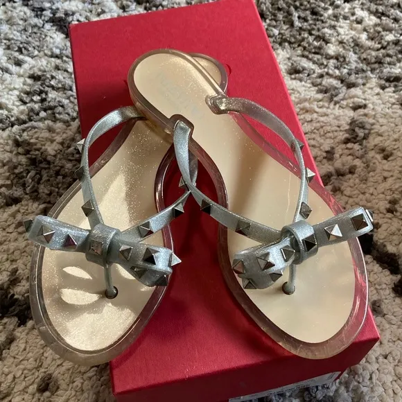 COPY - Valentino rock stud jelly flat sandals in silver