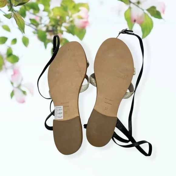 Cornetti Black and Cream Leather Sandals with Criss Cross Design - Size 37