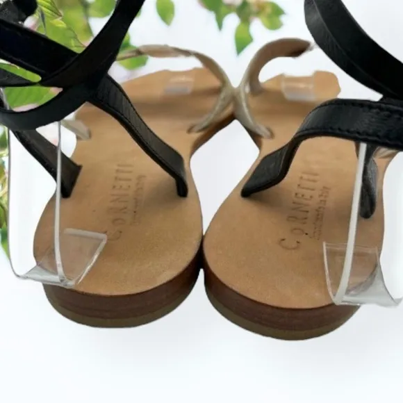 Cornetti Black and Cream Leather Sandals with Criss Cross Design - Size 37