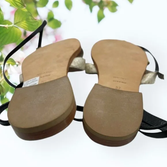 Cornetti Black and Cream Leather Sandals with Criss Cross Design - Size 37