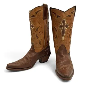Corral 4840 Cross Embroidered Brown Leather Boots Size 7M Cowgirl Western Rodeo
