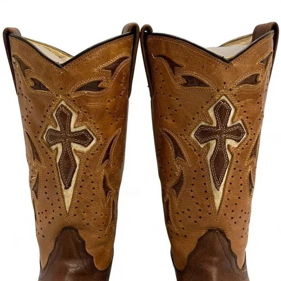 Corral 4840 Cross Embroidered Brown Leather Boots Size 7M Cowgirl Western Rodeo