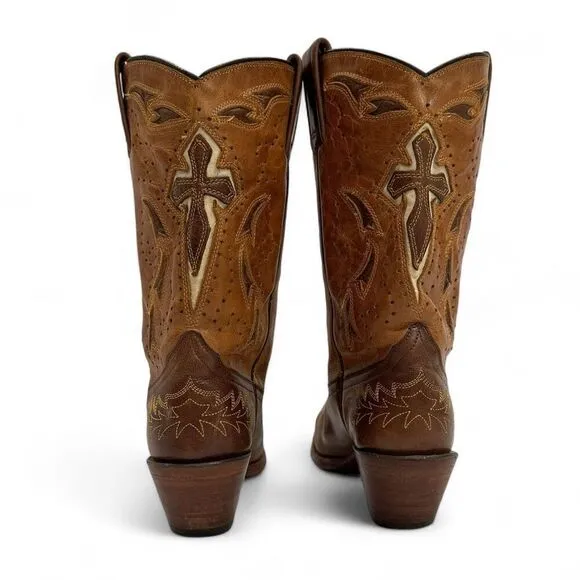 Corral 4840 Cross Embroidered Brown Leather Boots Size 7M Cowgirl Western Rodeo