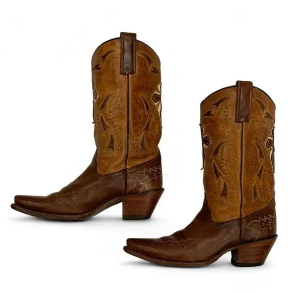Corral 4840 Cross Embroidered Brown Leather Boots Size 7M Cowgirl Western Rodeo