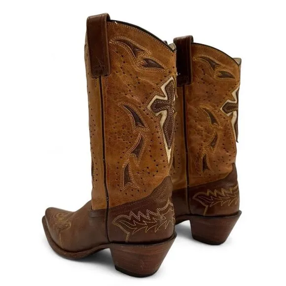 Corral 4840 Cross Embroidered Brown Leather Boots Size 7M Cowgirl Western Rodeo