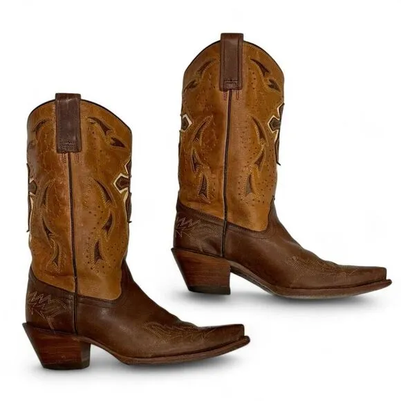 Corral 4840 Cross Embroidered Brown Leather Boots Size 7M Cowgirl Western Rodeo